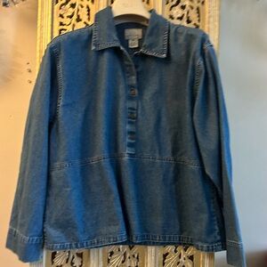Vintage Womens Paul Harris Denim Shirt XL Embroidered 5 wooden buttons Peter Pan